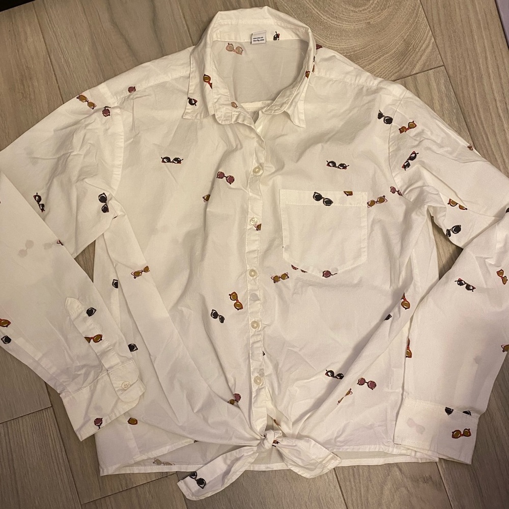 Sunglasses print button down shirt